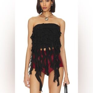 NBD Black Ruffle Strapless Top NEW